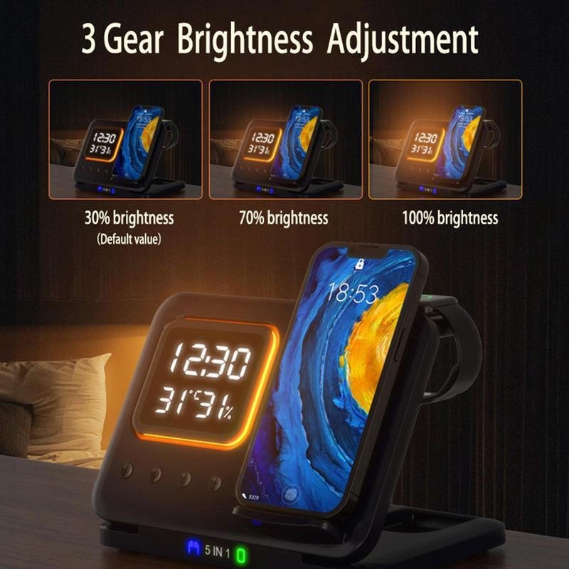 5-in-1 Wireless Charger with LED Alarm Clock - Image 7