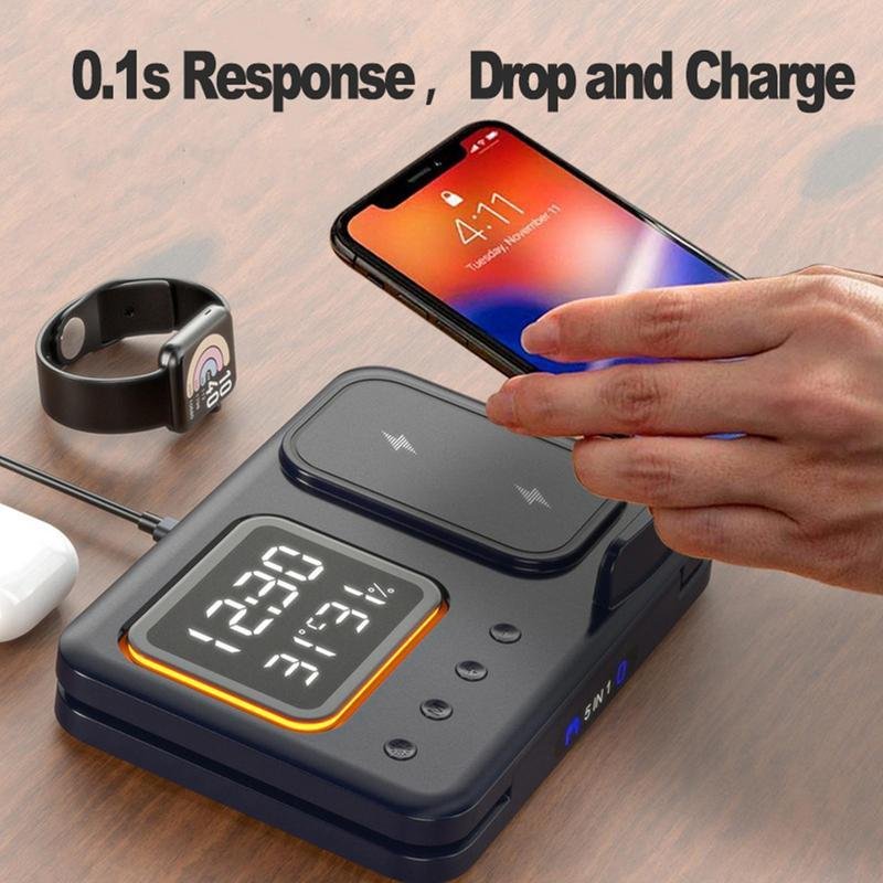 5-in-1 Wireless Charger with LED Alarm Clock - Image 5