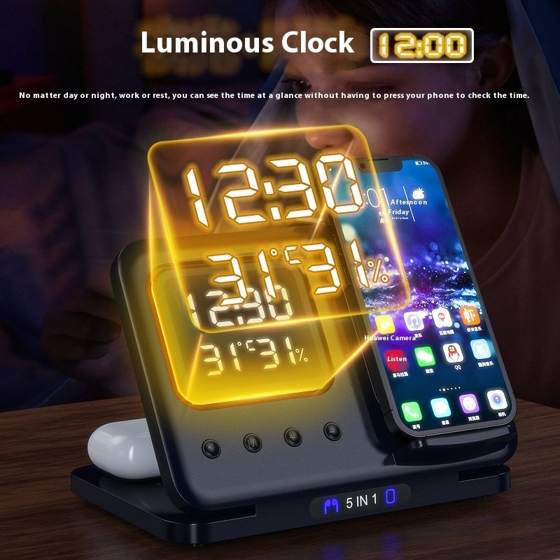 5-in-1 Wireless Charger with LED Alarm Clock - Image 2