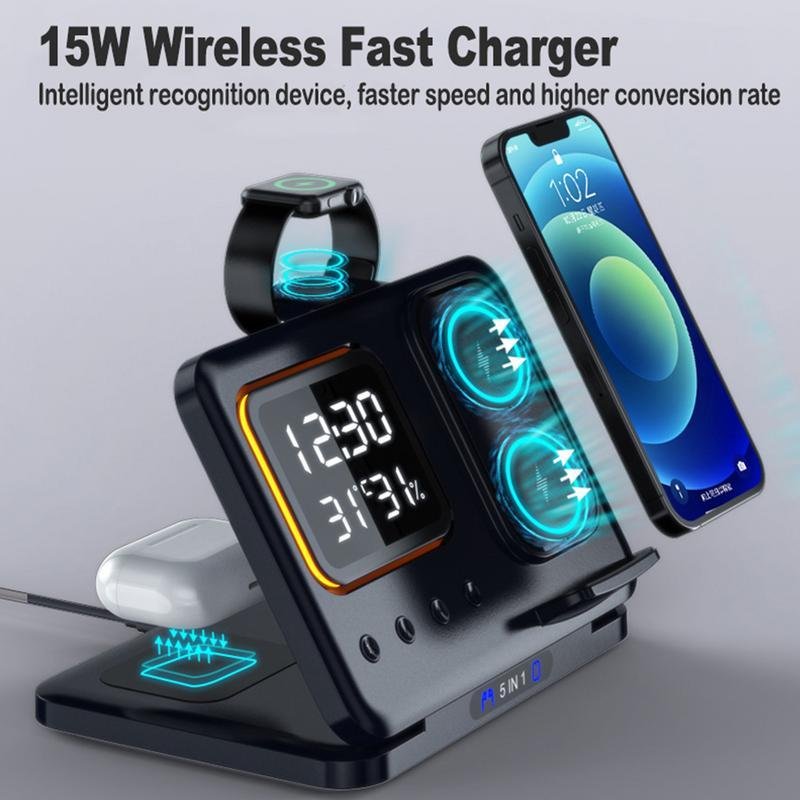 5-in-1 Wireless Charger with LED Alarm Clock - Image 3