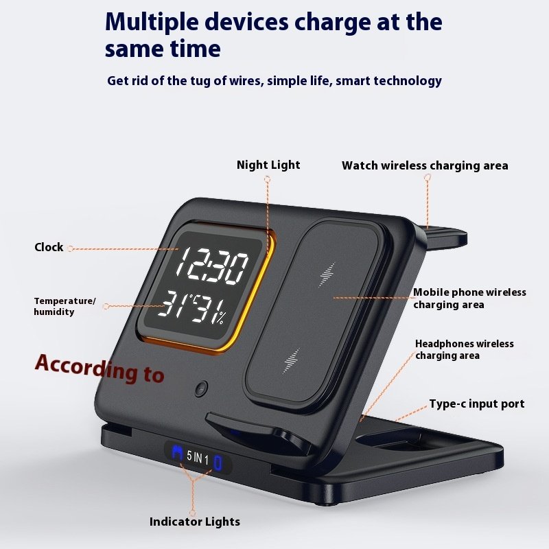 5-in-1 Wireless Charger with LED Alarm Clock - Image 6