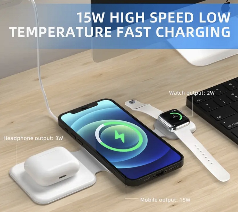 3 In 1 Magnetic Foldable Wireless Charger Charging Station Multi-device Folding Cell Phone Wireless Charger Gadgets - Image 6