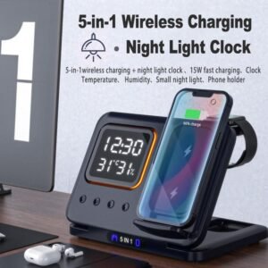 5-in-1 Wireless Charger with LED Alarm Clock