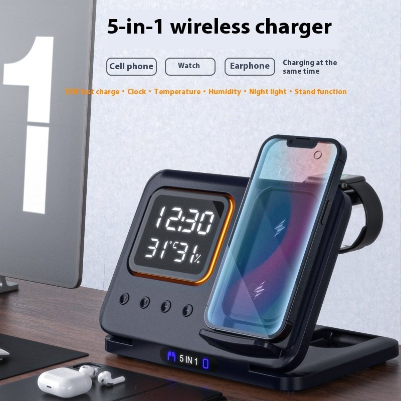 5-in-1 Wireless Charger with LED Alarm Clock - Image 9